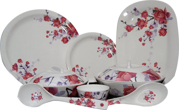 Q'Bon Imperial Cherry Blossom Dinner Set, 40-Pieces, Red/White